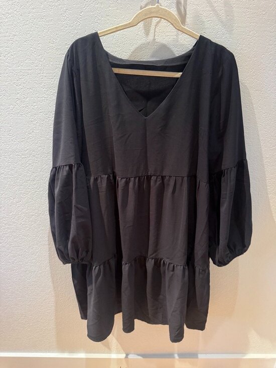Dresses & Skirts - Tiered Balloon Sleeve Babydoll Top/Dress XL Black